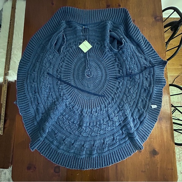 BLUE WILLI'S New Indigo Dyed Duster CARDIGAN SWEATER S Cable Knit Chunky Artsy - Picture 7 of 16